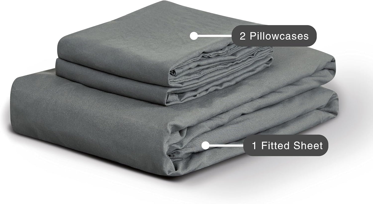 100% Vintage Washed Microfibre Fitted Sheet Set – Ultra Soft & Lightweight All-Season Fitted Sheet with 1 Pillowcase (Grey, King Single Size)