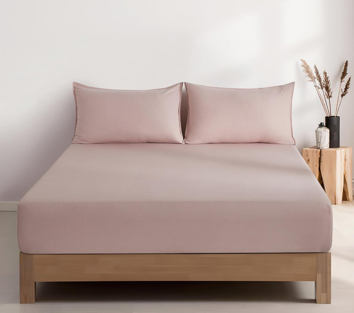 100% Vintage Washed Microfibre Fitted Sheet Set – Ultra Soft & Lightweight All-Season Fitted Sheet with 1 Pillowcase (Pink, King Single Size)