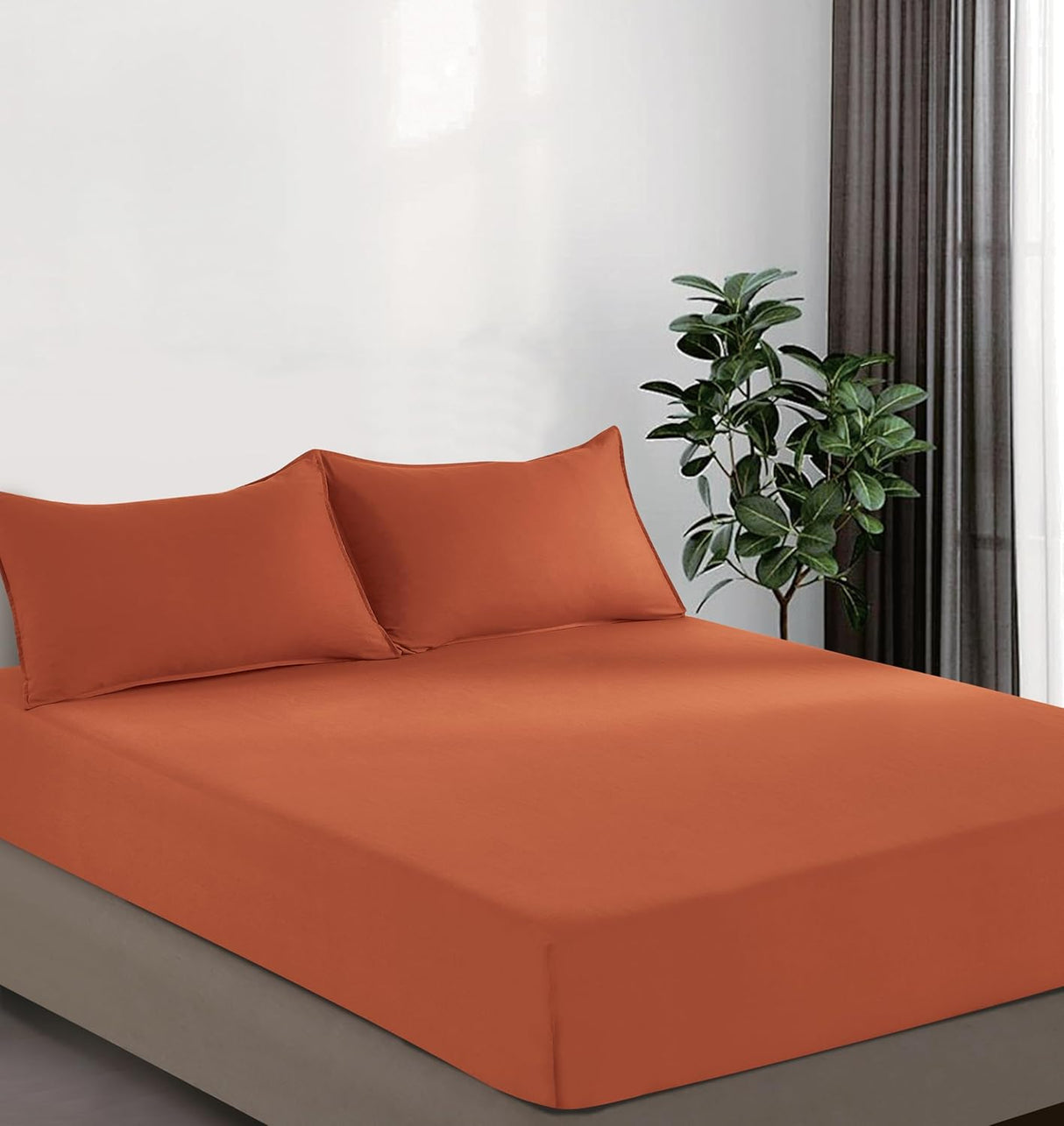 100% Vintage Washed Microfibre Fitted Sheet Set – Ultra Soft & Lightweight All-Season Fitted Sheet with 1 Pillowcase (Terracotta, King Single Size)