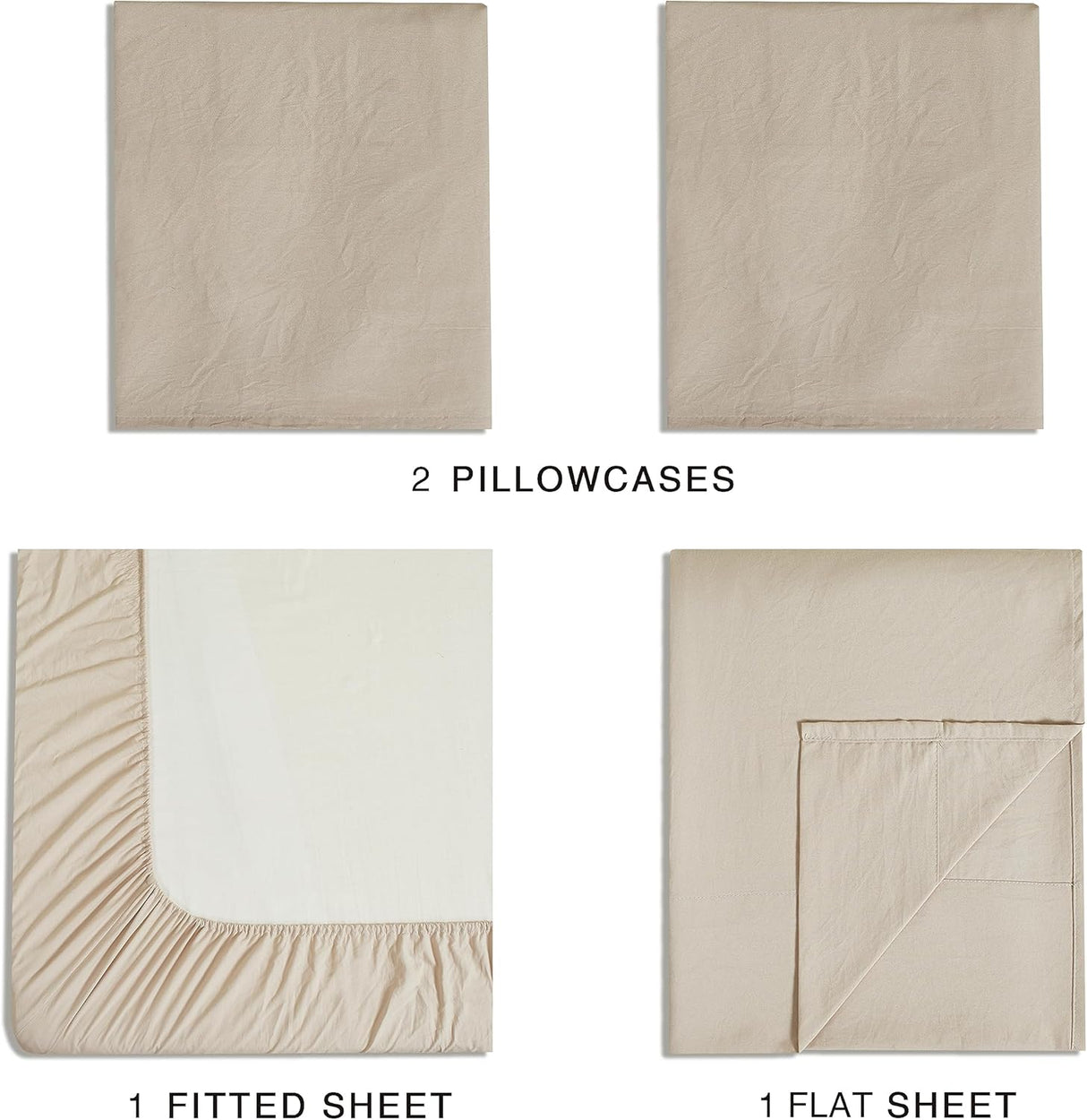 Vintage Washed Microfibre Sheet Set with 1 Pillowcase - Linen - King Single