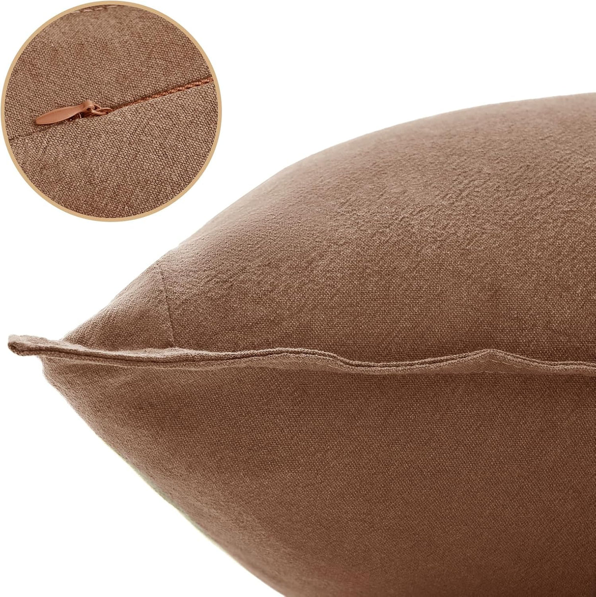 Linen Cushion Covers - 30% Linen 70% Cotton Blend, Soft & Breathable with Hidden Zipper Design - Cocoa Brown, 30cm x 50cm (Twin Pack)