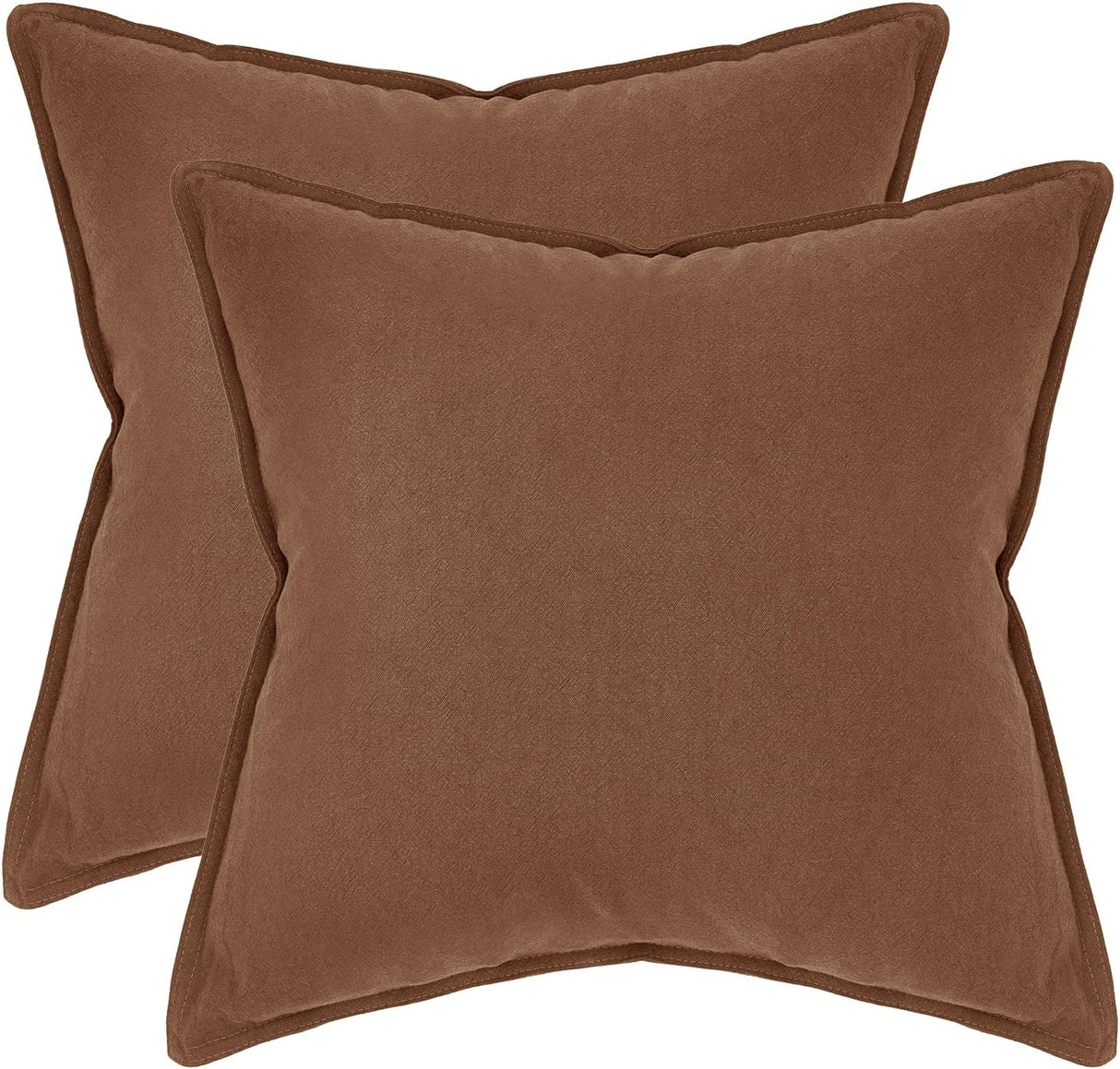 Linen Cushion Covers - 30% Linen 70% Cotton Blend, Soft & Breathable with Hidden Zipper Design - Cocoa Brown, 45cm x 45cm (Twin Pack)