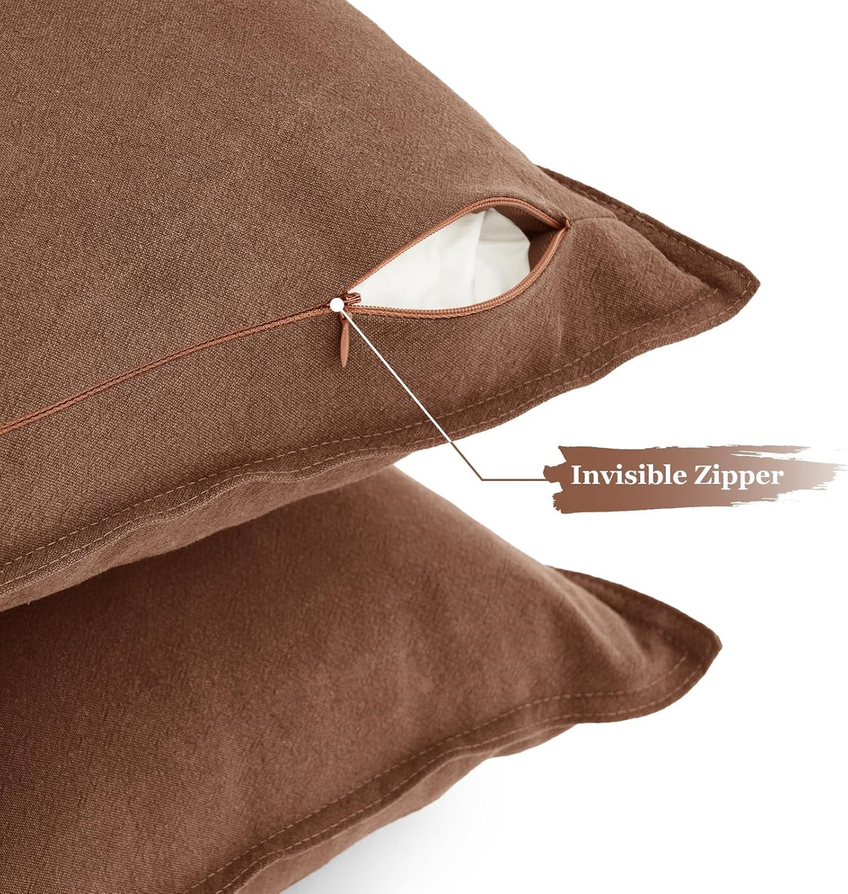 Linen Cushion Covers - 30% Linen 70% Cotton Blend, Soft & Breathable with Hidden Zipper Design - Cocoa Brown, 45cm x 45cm (Twin Pack)