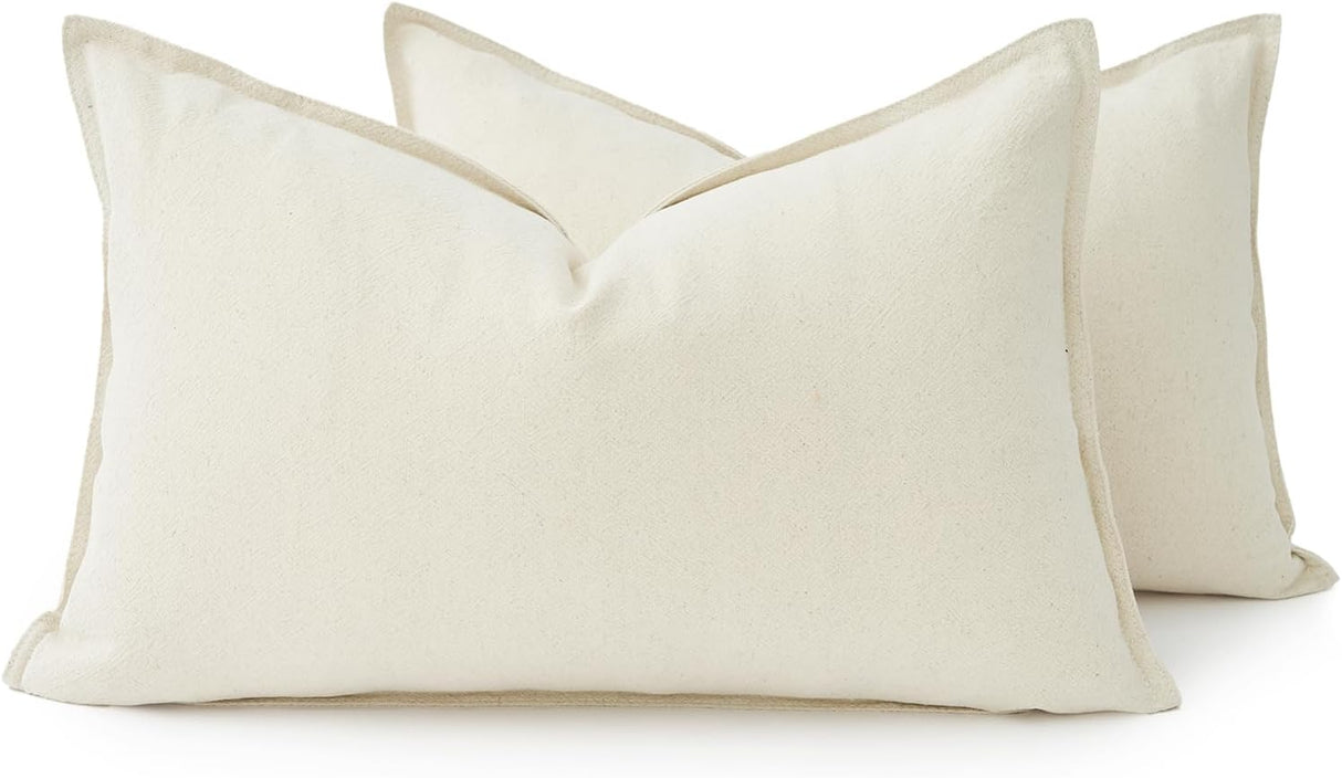 Linen Cushion Covers - 30% Linen 70% Cotton Blend, Soft & Breathable with Hidden Zipper Design - Linen, 30cm x 50cm (Twin Pack)