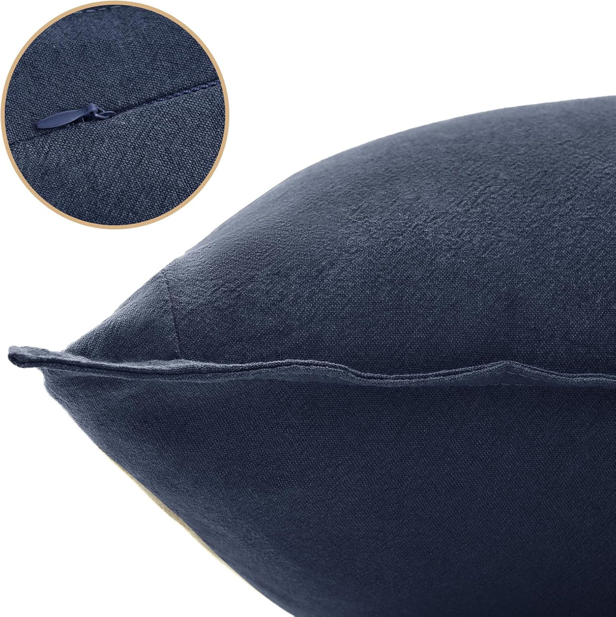Linen Cushion Covers - 30% Linen 70% Cotton Blend, Soft & Breathable with Hidden Zipper Design - Navy Blue, 30cm x 50cm (Twin Pack)