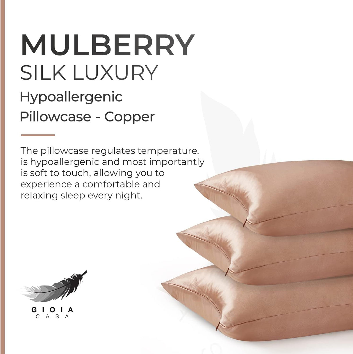 Luxury Pillowcase - 100% Pure Mulberry Silk on Both Sides - Copper