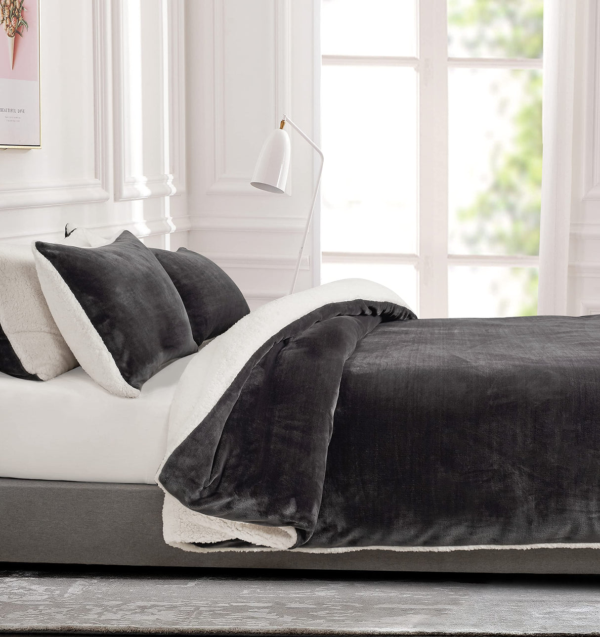2-in-1 Teddy Sherpa Quilt Cover Set (Charcoal, Super King)