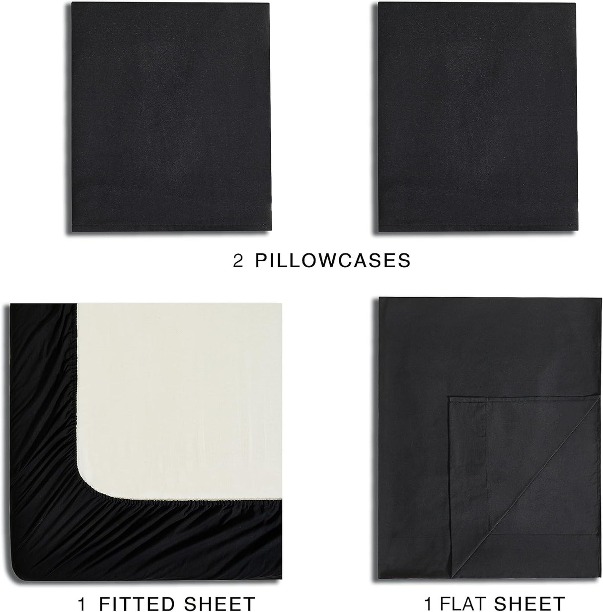 Vintage Washed Microfibre Sheet Set with 2 Pillowcases - Black - Super King
