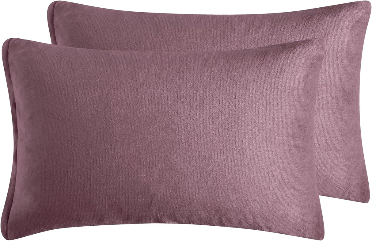 Teddy Sherpa Twin-Pack Standard Pillowcases - Soft Reversible Velvet & Sherpa Cushion Covers - Machine Washable with Zipper Closure - 48x73cm - Mauve