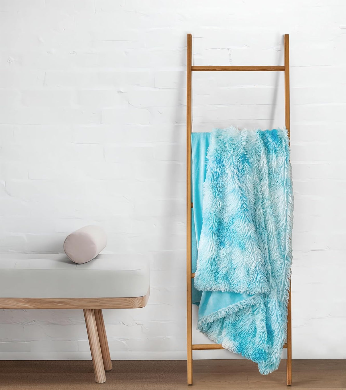 Double Sided Fx Fur Shaggy Throw Blanket - Blue