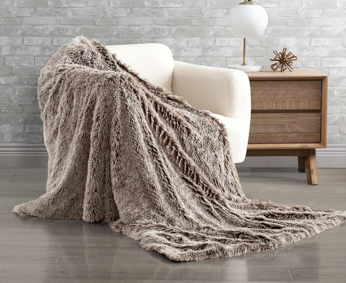 Double Sided Fx Fur Shaggy Throw Blanket - Chestnut
