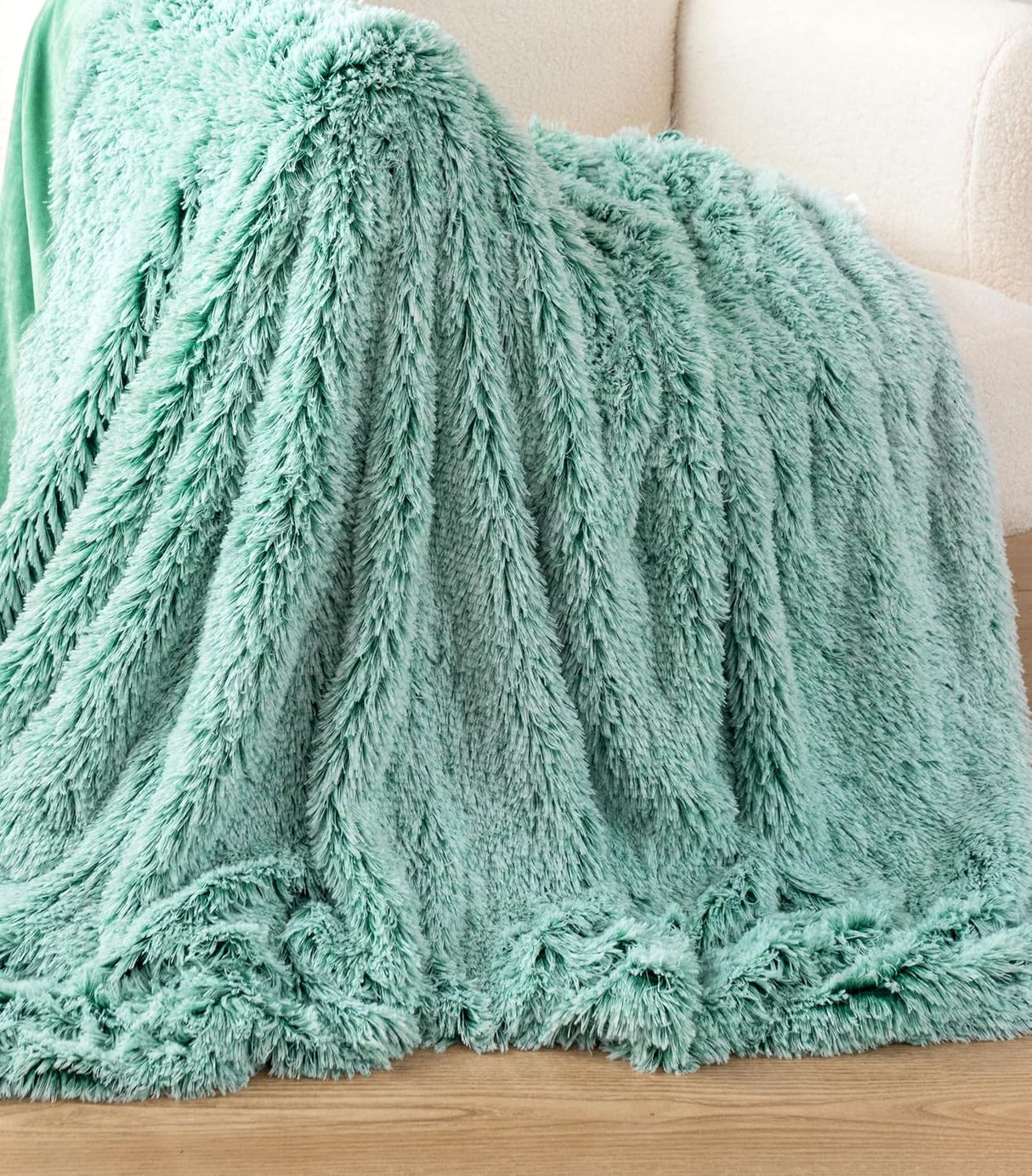 Double Sided Fx Fur Shaggy Throw Blanket - Emerald