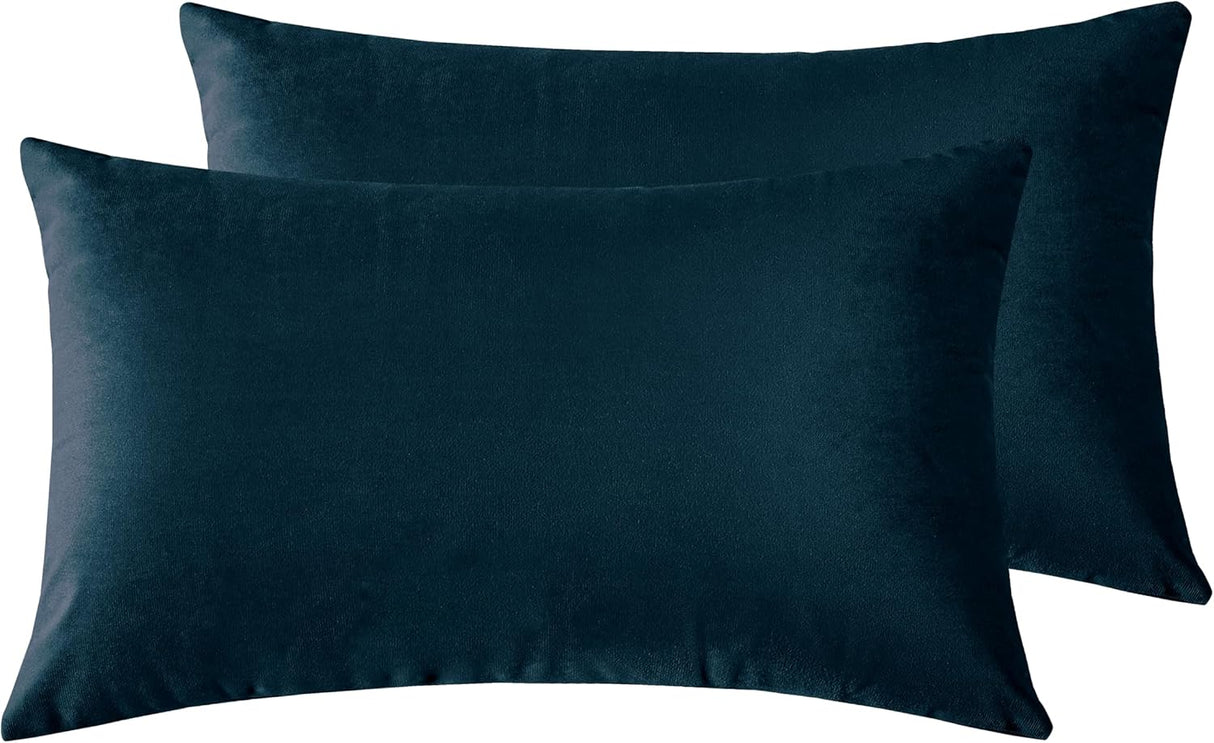 Twin-Pack Velvet Cushion Covers - Soft Microfibre Cushion Covers with Hidden Zipper (Dark Teal, 30cm*50cm)
