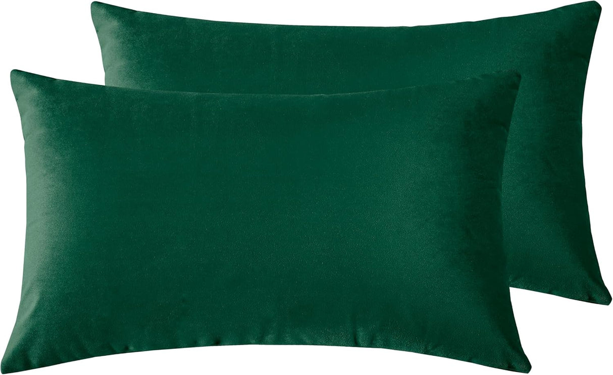 Twin-Pack Velvet Cushion Covers - Soft Microfibre Cushion Covers with Hidden Zipper (Emerald Green, 30cm*50cm)