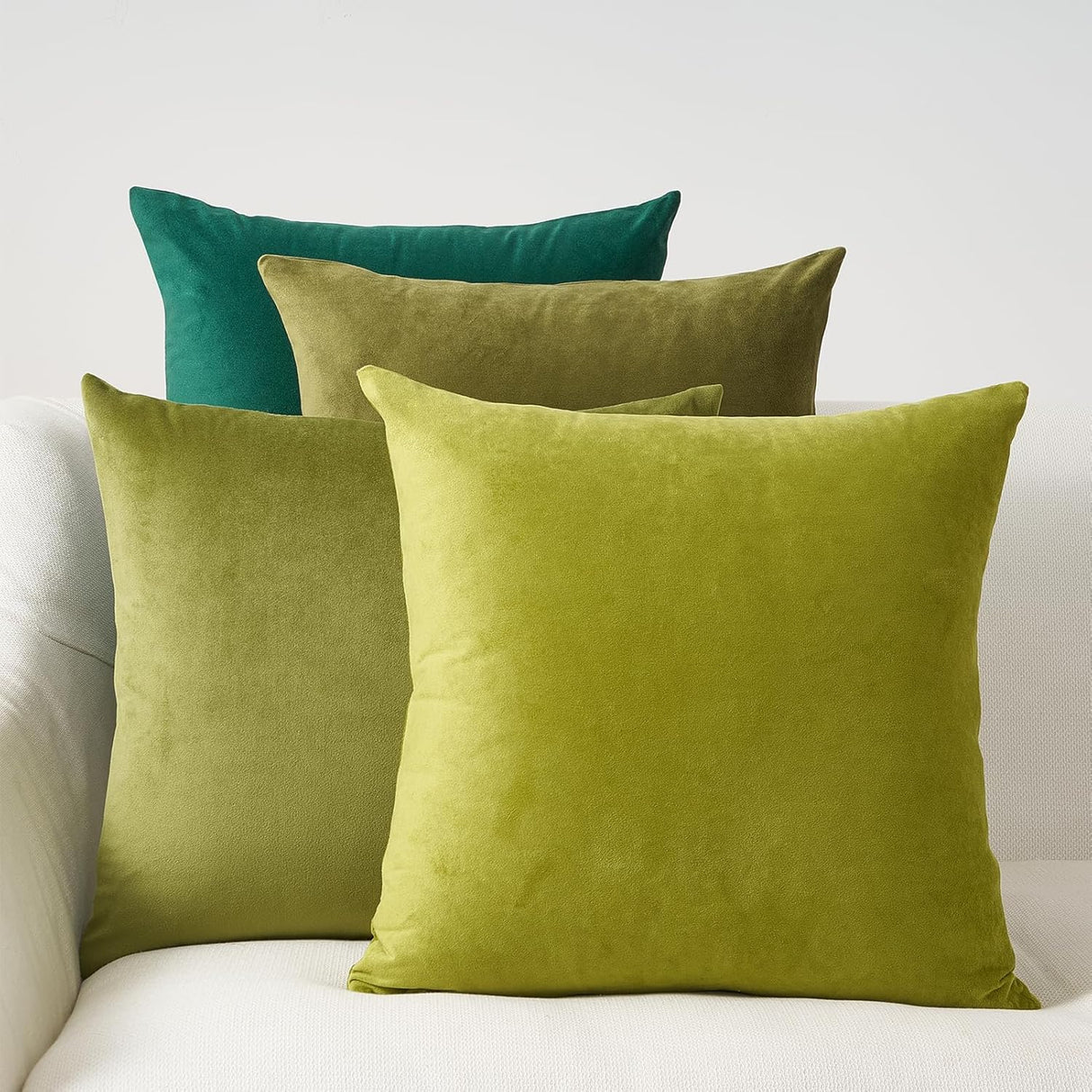 Velvet Cushion Covers - Ultra Soft Microfibre Velvet with Hidden Zipper - Gradient Green, 45cm*45cm (Pack of 4)