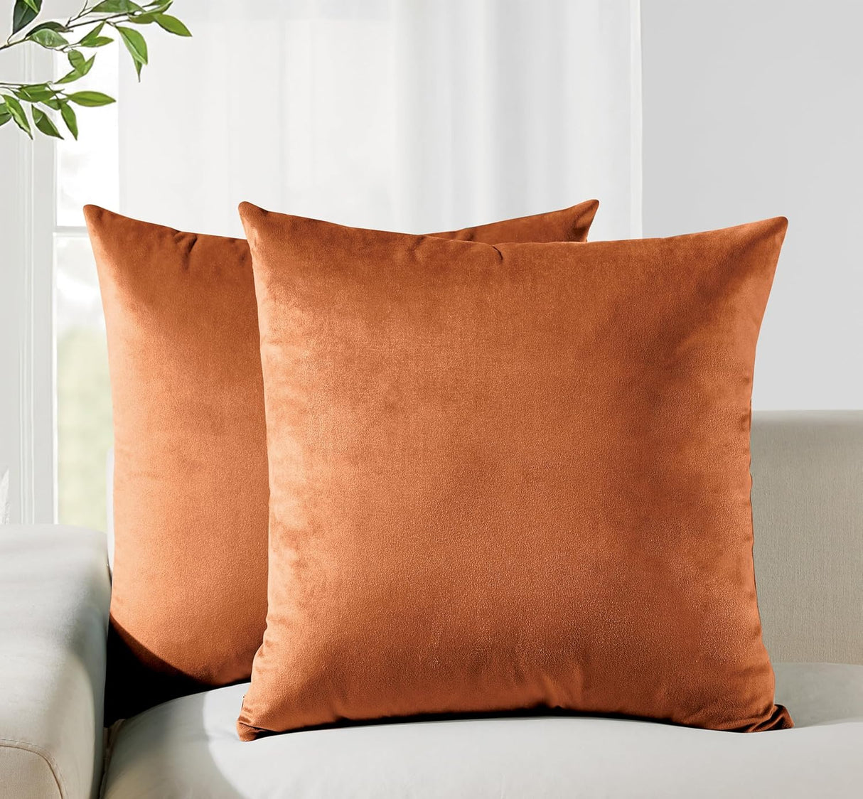 Twin-Pack Velvet Cushion Covers - Soft Microfibre Cushion Covers with Hidden Zipper (Terracotta, 65cm*65cm)