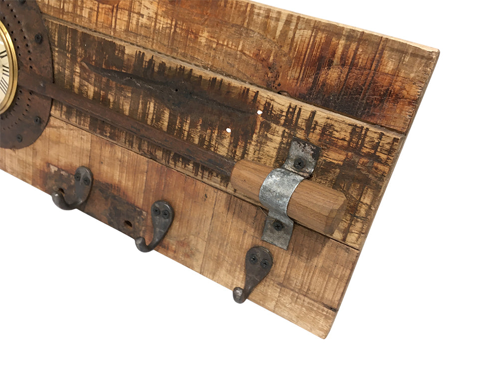 Antique Frying Pan Wall Clock on Reclaimed Mango Wood