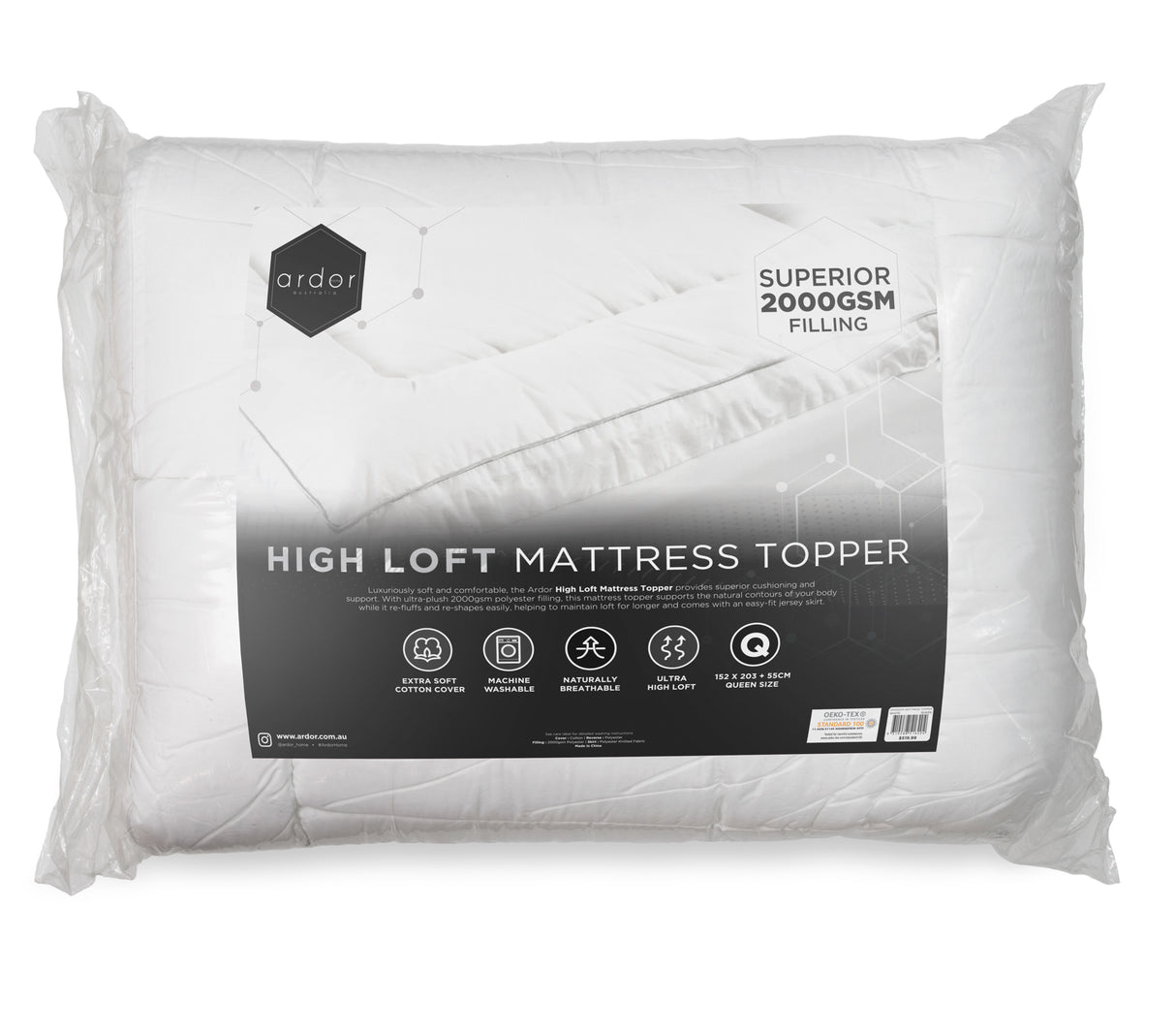 2000GSM STANDARD MICROFIBRE MATTRESS TOPPER - SINGLE