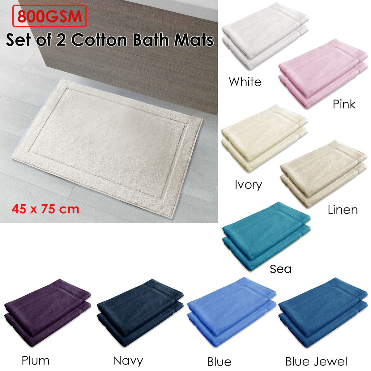 Luxurious 800GSM Cotton Bath Mat Duo in Blue Jewel