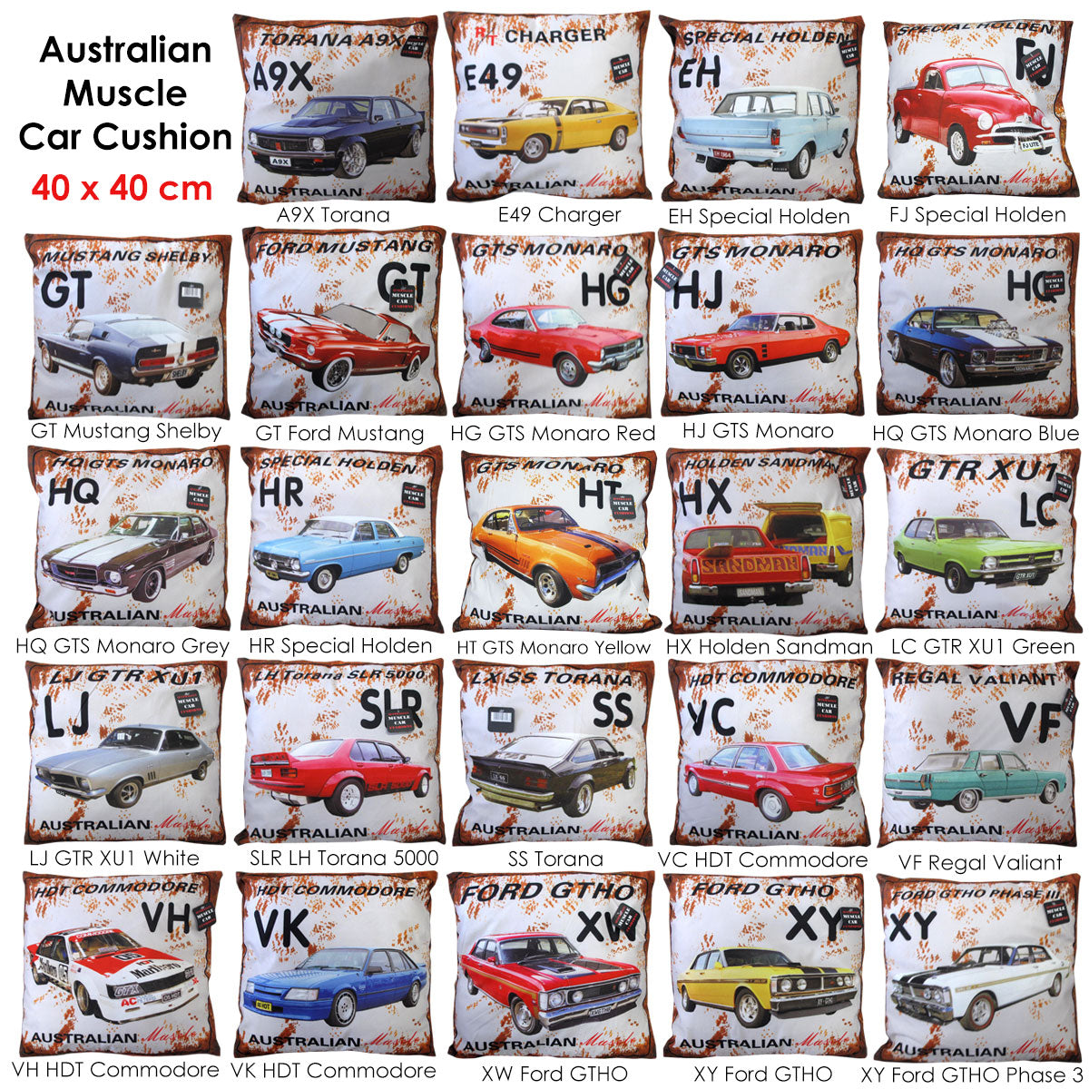 HQ GTS Monaro Grey Australian Muscle Car Cushion - Retro Design 40x40 cm
