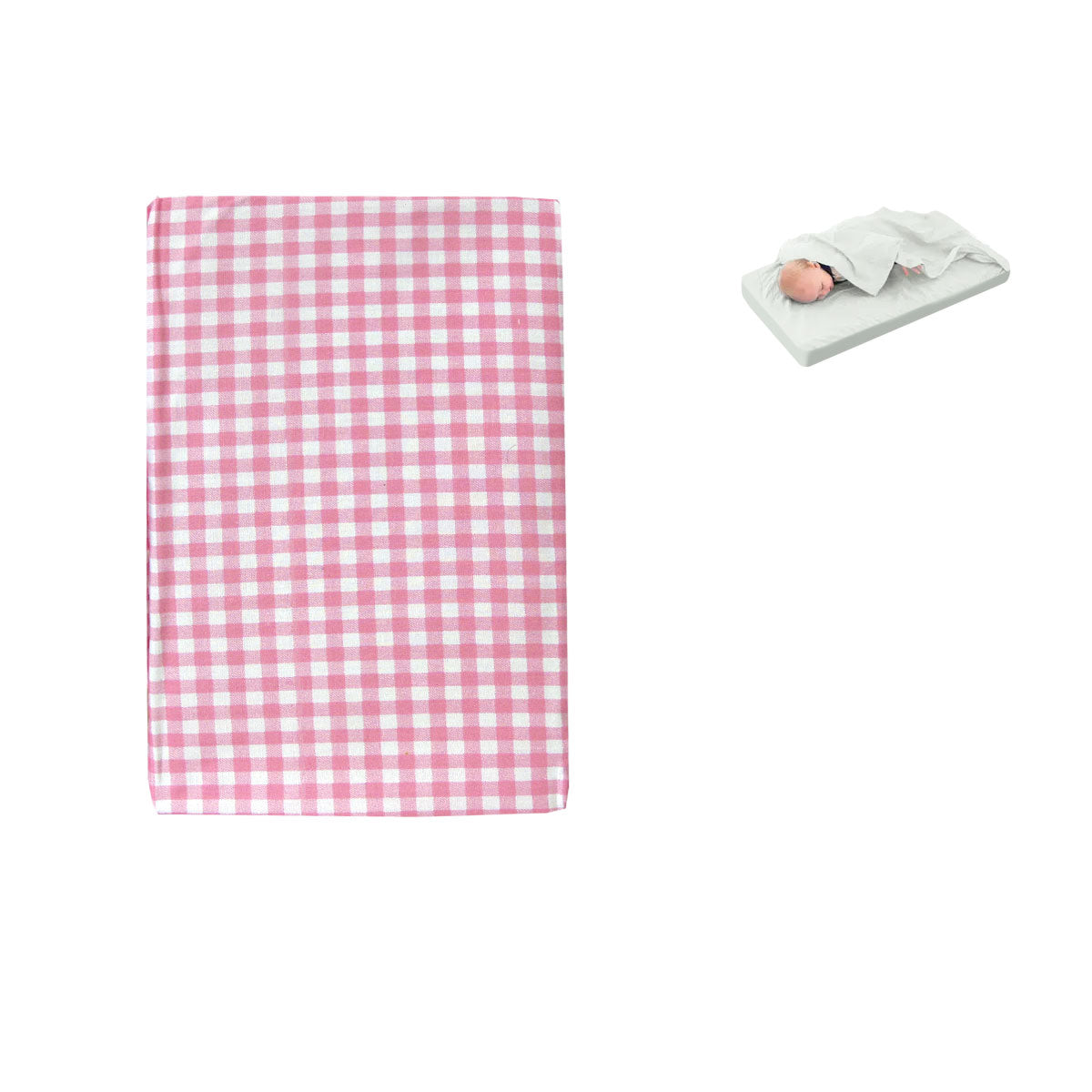 Sewn-Flat Sheet and Fitted Bassinet Sheet in Checked Pink Design
