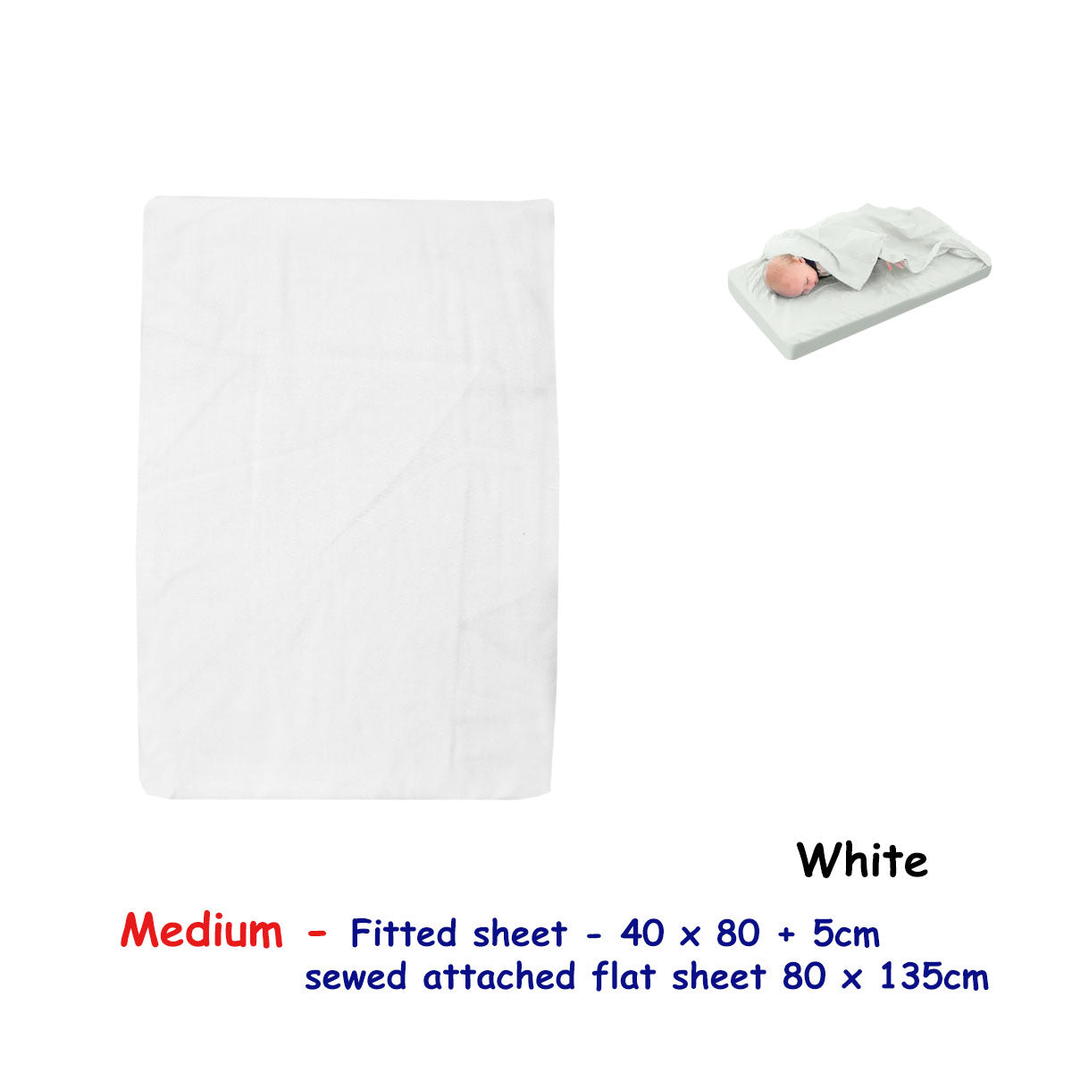 Dual-Function Bassinet Fitted Sheet with Attached Flat Sheet in White