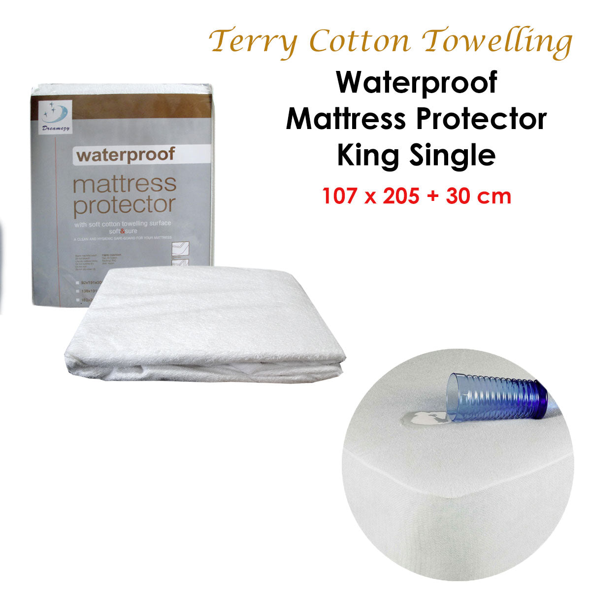 Premium Terry Waterproof Mattress Protector with 30cm Wall Fit