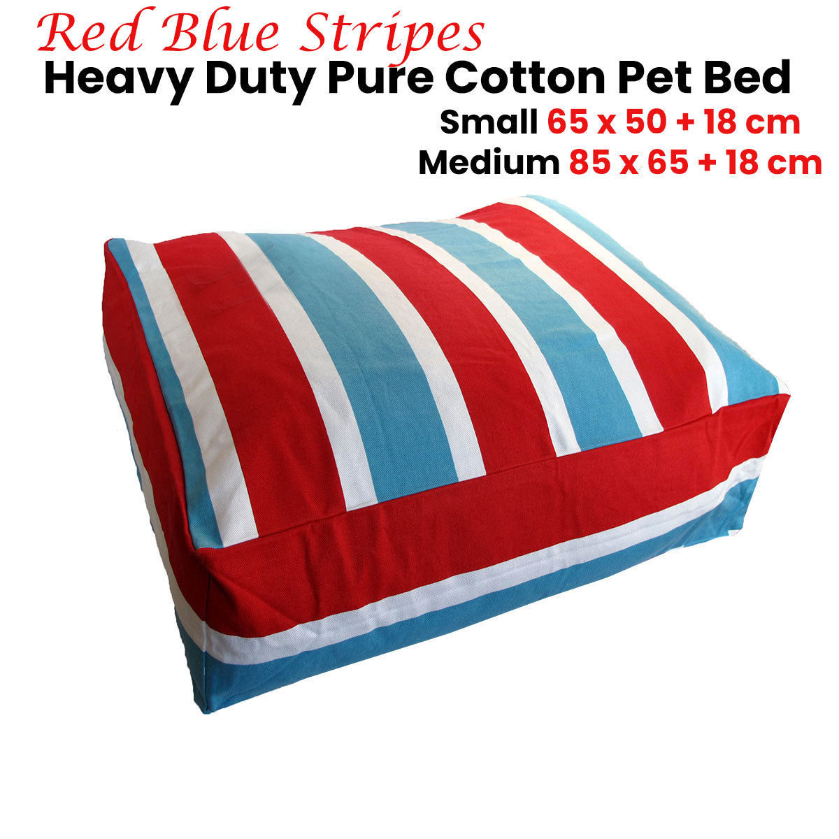 Durable Striped Cotton Dog Bed Cover in Blue and Red, Medium Size