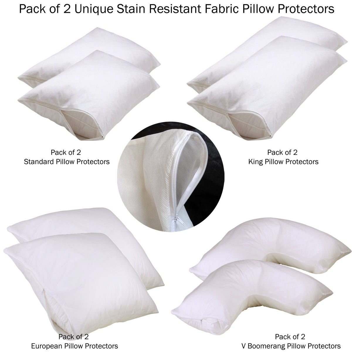 Set of 2 Durable Stain-Resistant Pillow Protectors Standard Size
