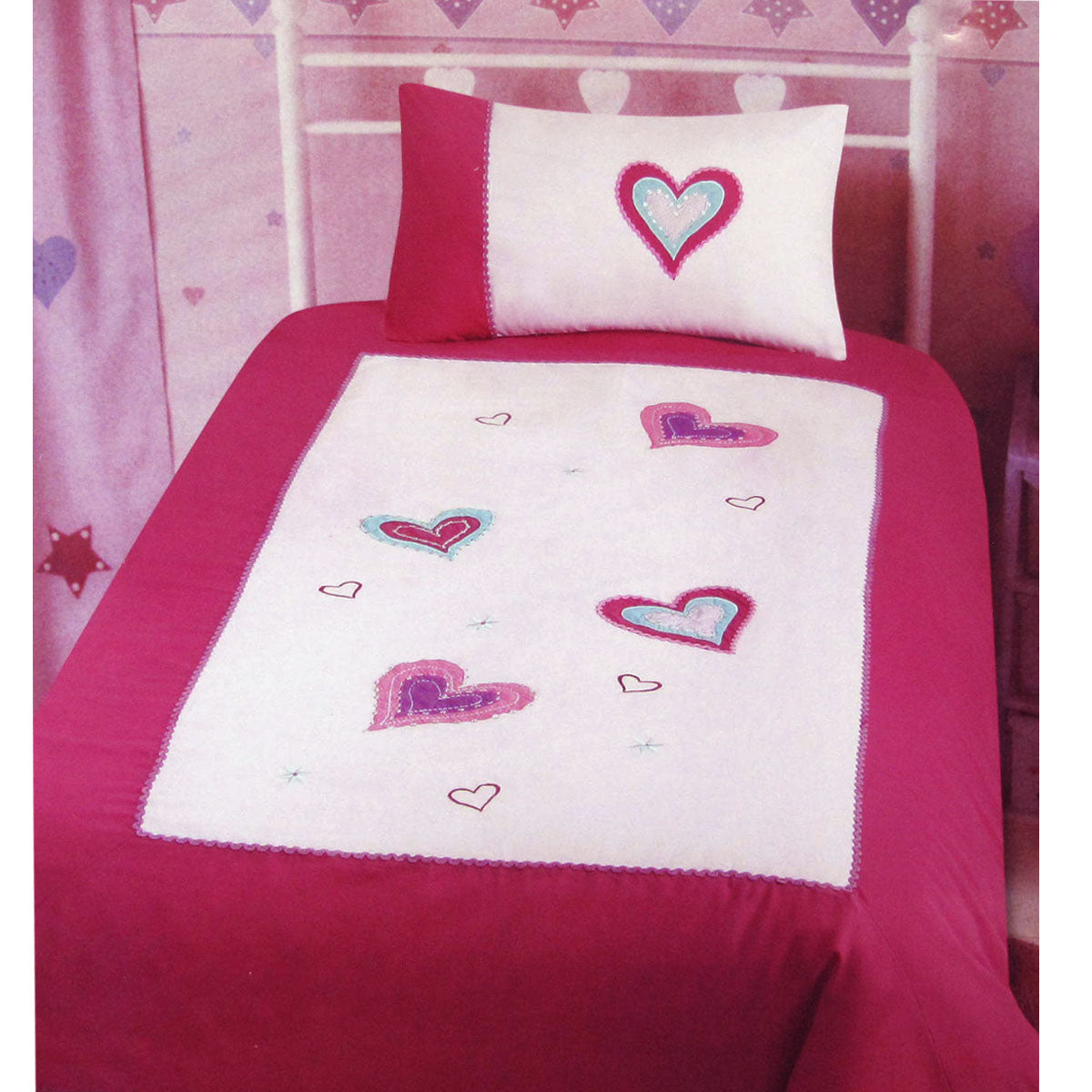 Adorable Hearts Embroidered Quilt Cover Set for Kids