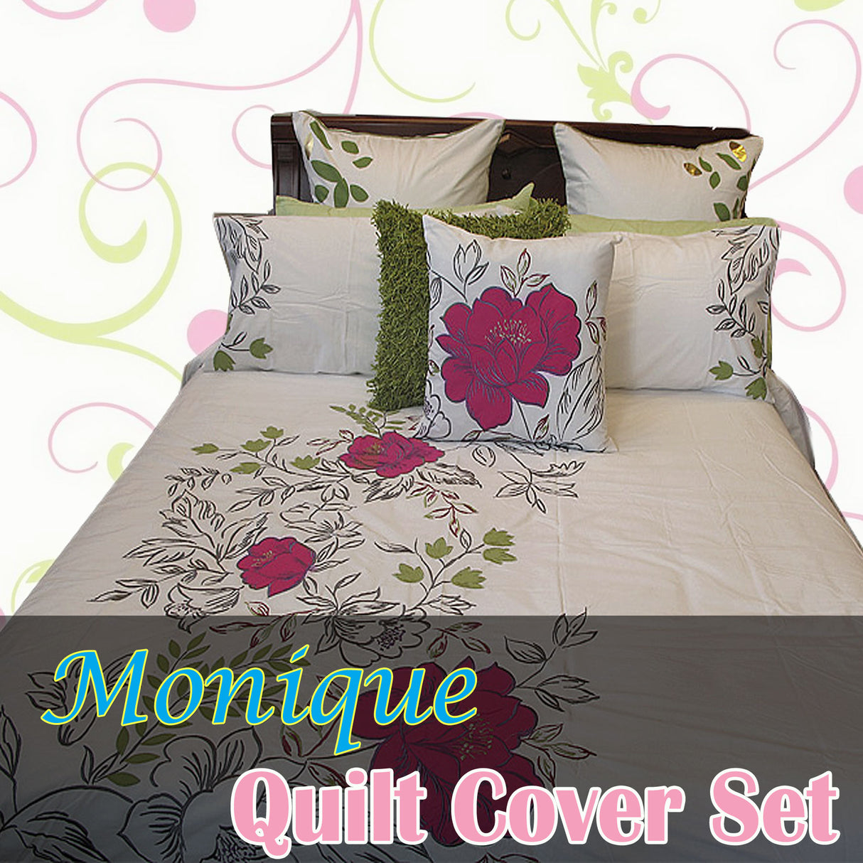 Tropical Paradise Monique Embroidery Quilt Cover Set - DOUBLE