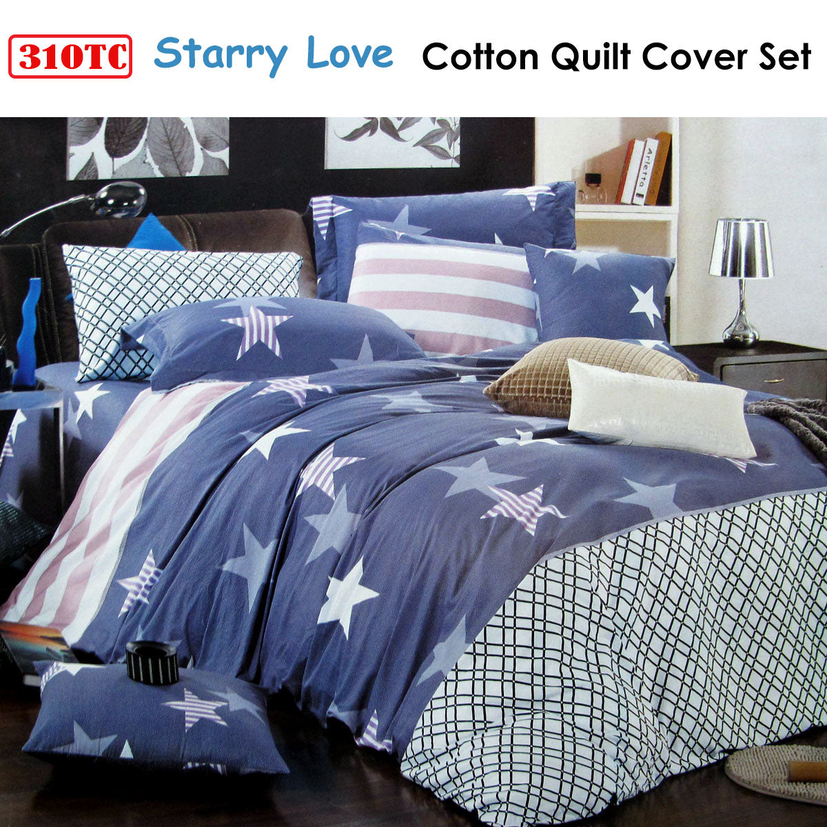 Starry Dreams Cotton Quilt Cover Set for Kids - Single Size