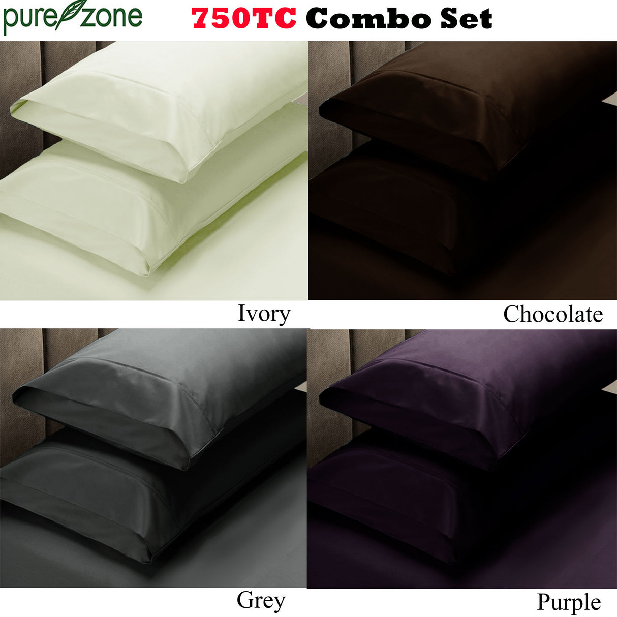 Pure Zone Luxury 750 Thread Count Purple Bedding Set - Single Size