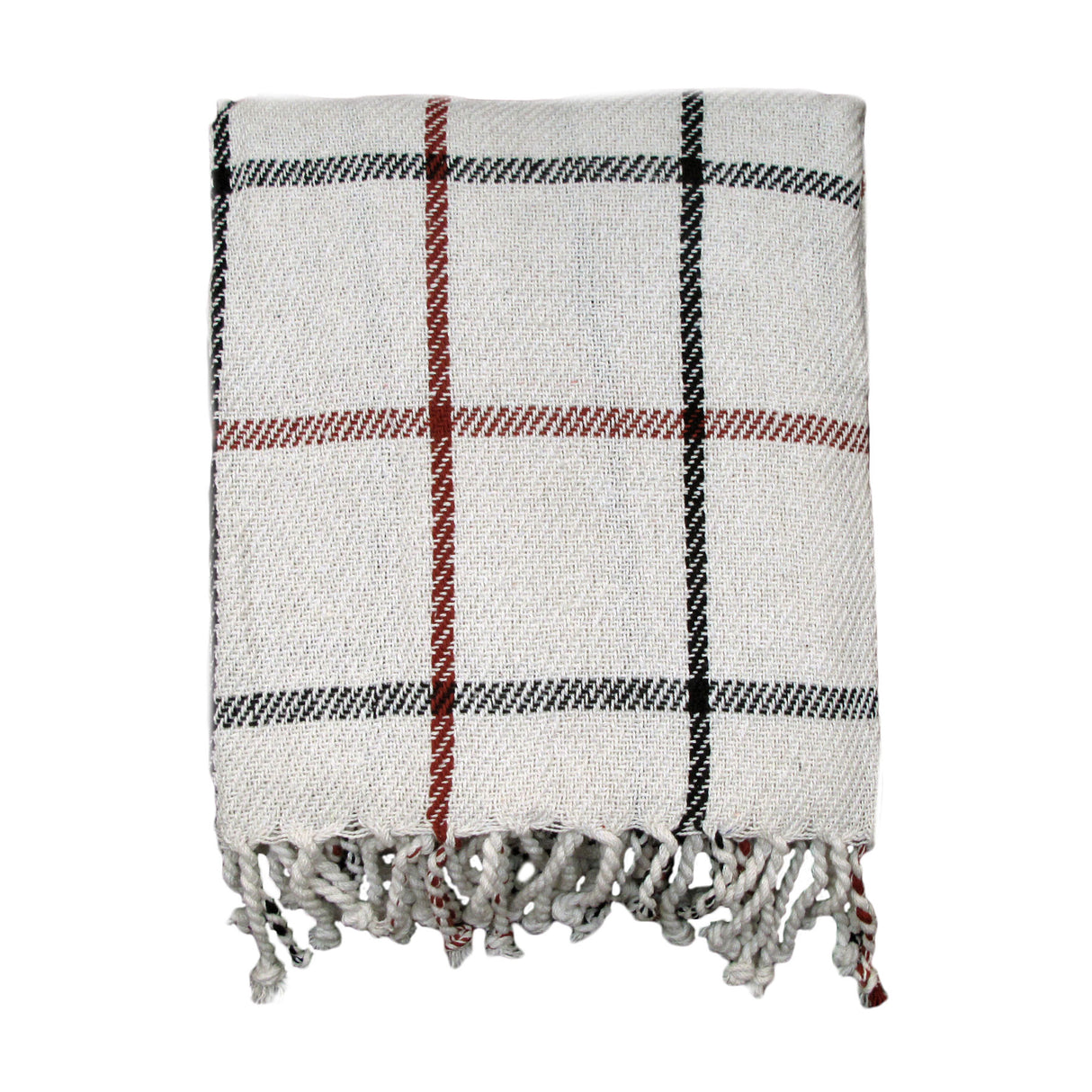 Knitted Plaid Cotton Fringe Throw Blanket