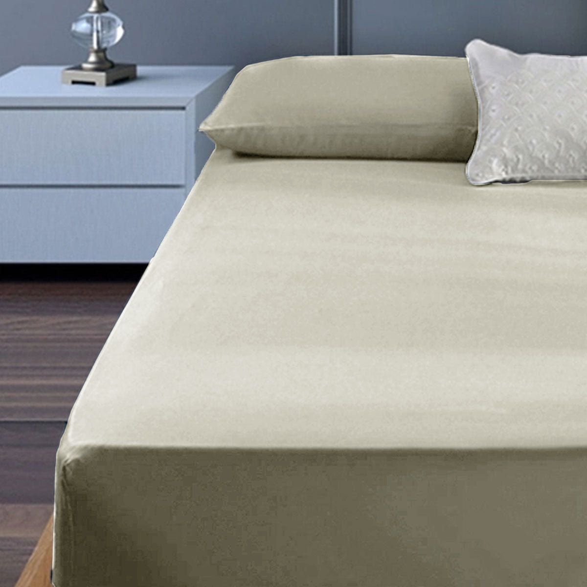 Luxury 400TC Cotton Percale King Single Bedding Set with 50cm Wall - Taupe