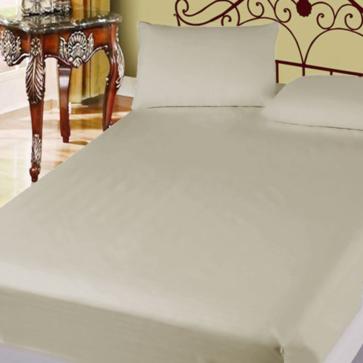 Luxury 400TC Cotton Percale Super Queen Bedding Combo Set with 50cm Wall in Taupe