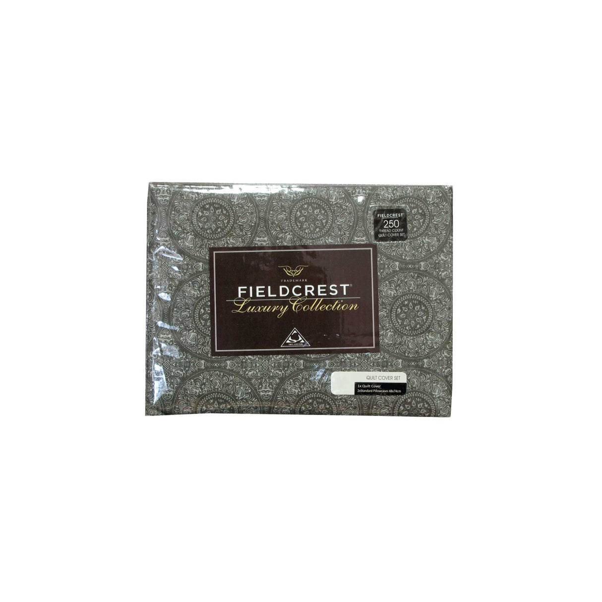 Fieldcrest Cotton Reversible Mandala Charcoal Quilt Cover Set Queen