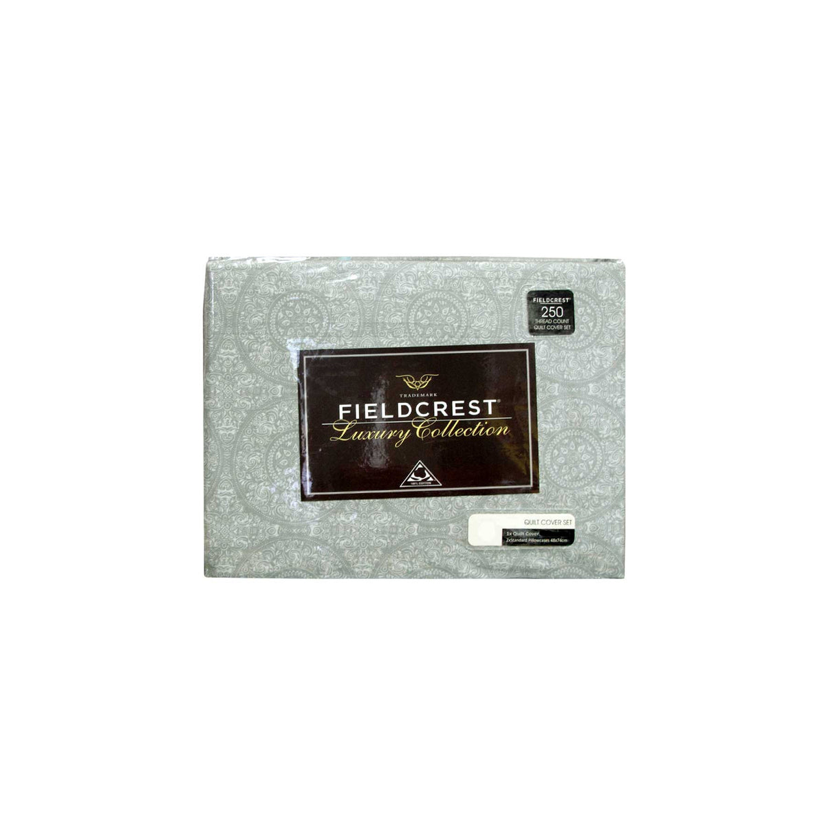 Fieldcrest Cotton Reversible Mandala Silver Quilt Cover Set Queen