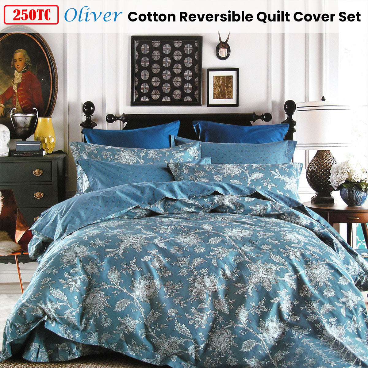 Elegant 250TC Floral Reversible Queen Quilt Cover Set