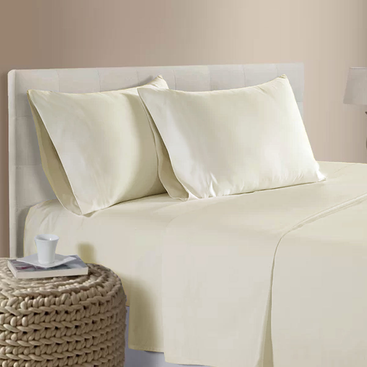 400TC Bamboo Cotton Sheet Set Cream Queen