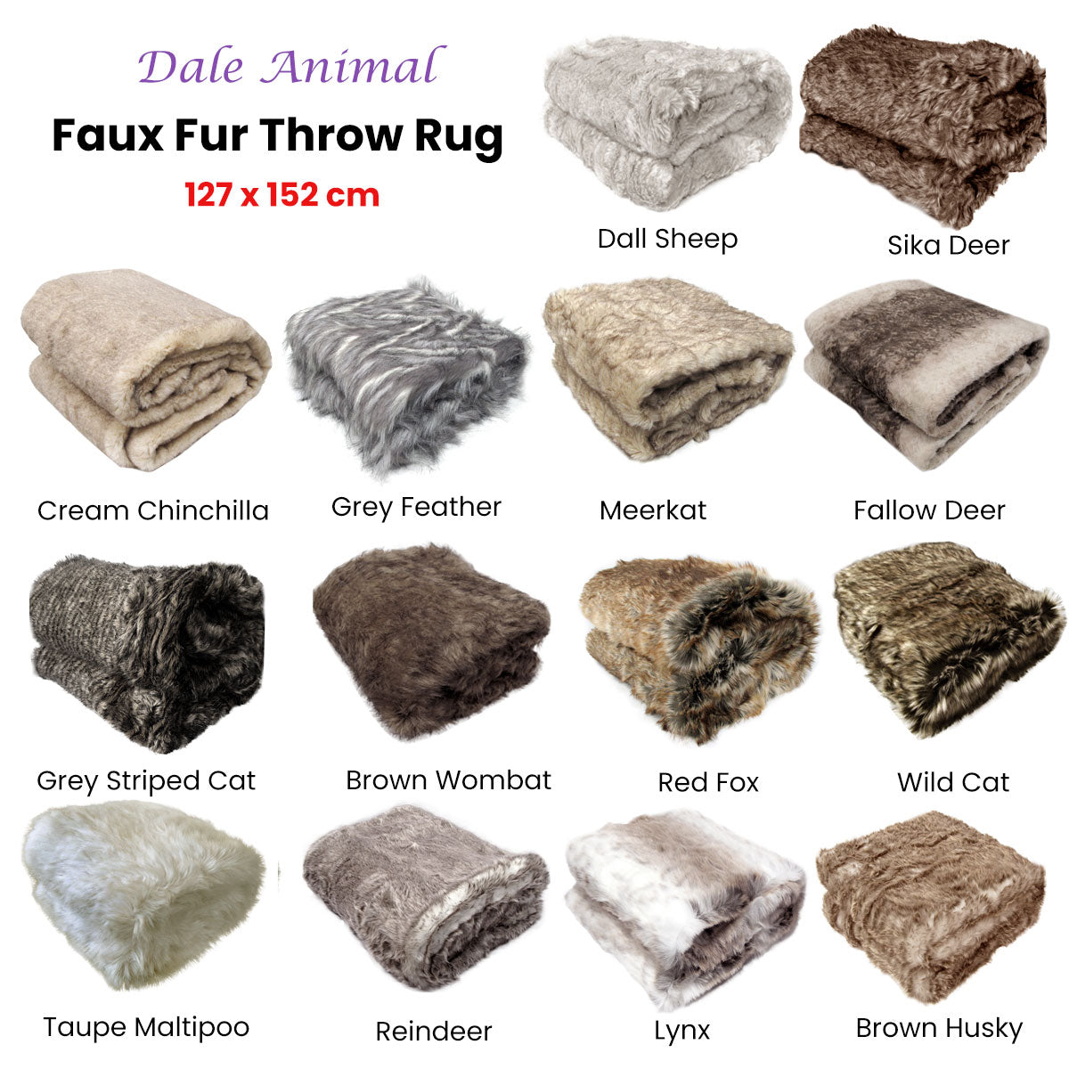 Dale Animal Faux Fur Throw Rug 127 x 152 cm Wild Cat