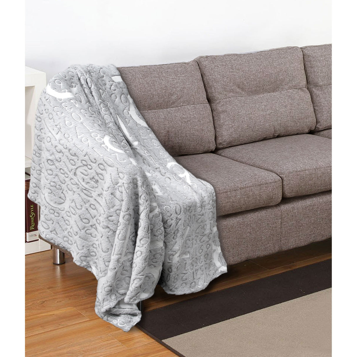 Embroidered Numeric Fleece Throw in Grey