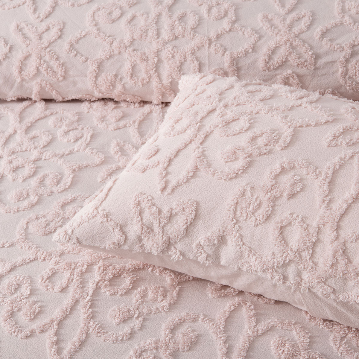 Bianca Ella Blush Cotton Chenille Floral Bedspread Set Super King