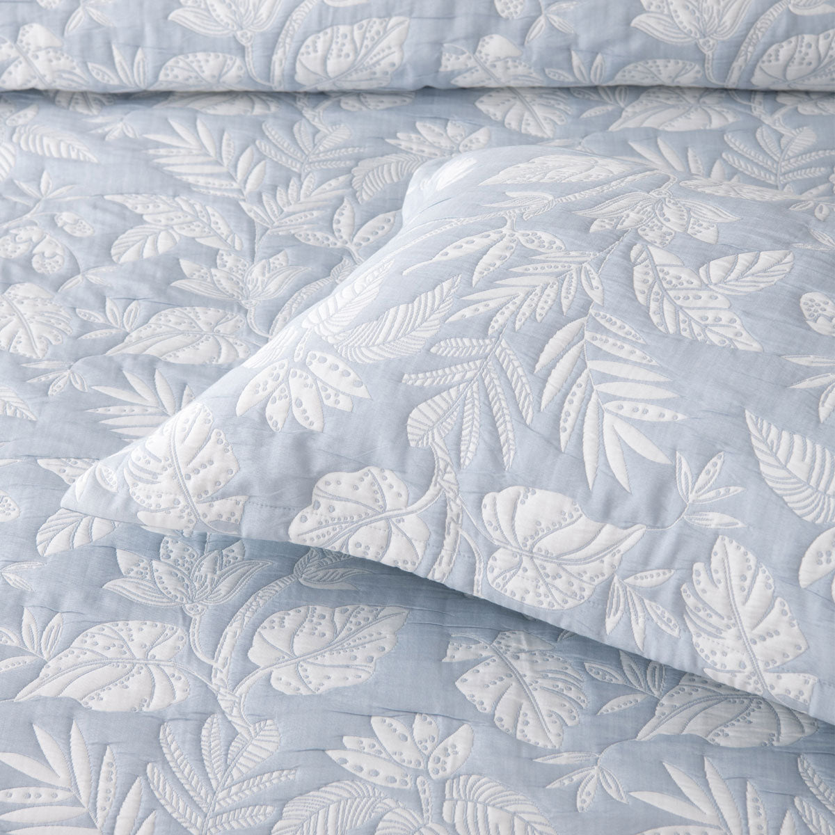 Bianca Laurieton Blue Jacquard Botanical Bedspread Set Super King