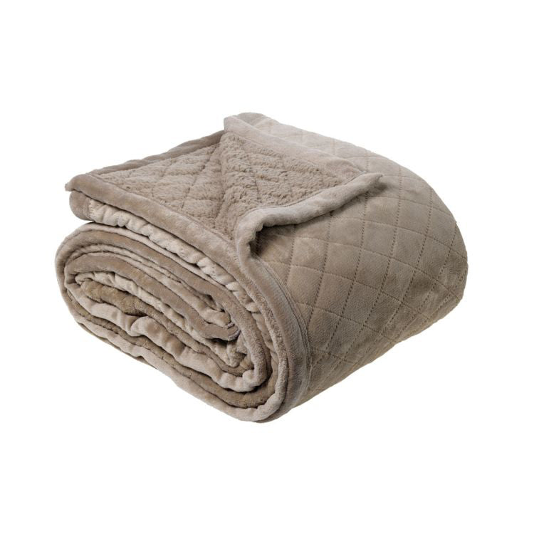 Mansfield Velvet Sherpa Blanket in Taupe/Silver Grey - Single/Double Size