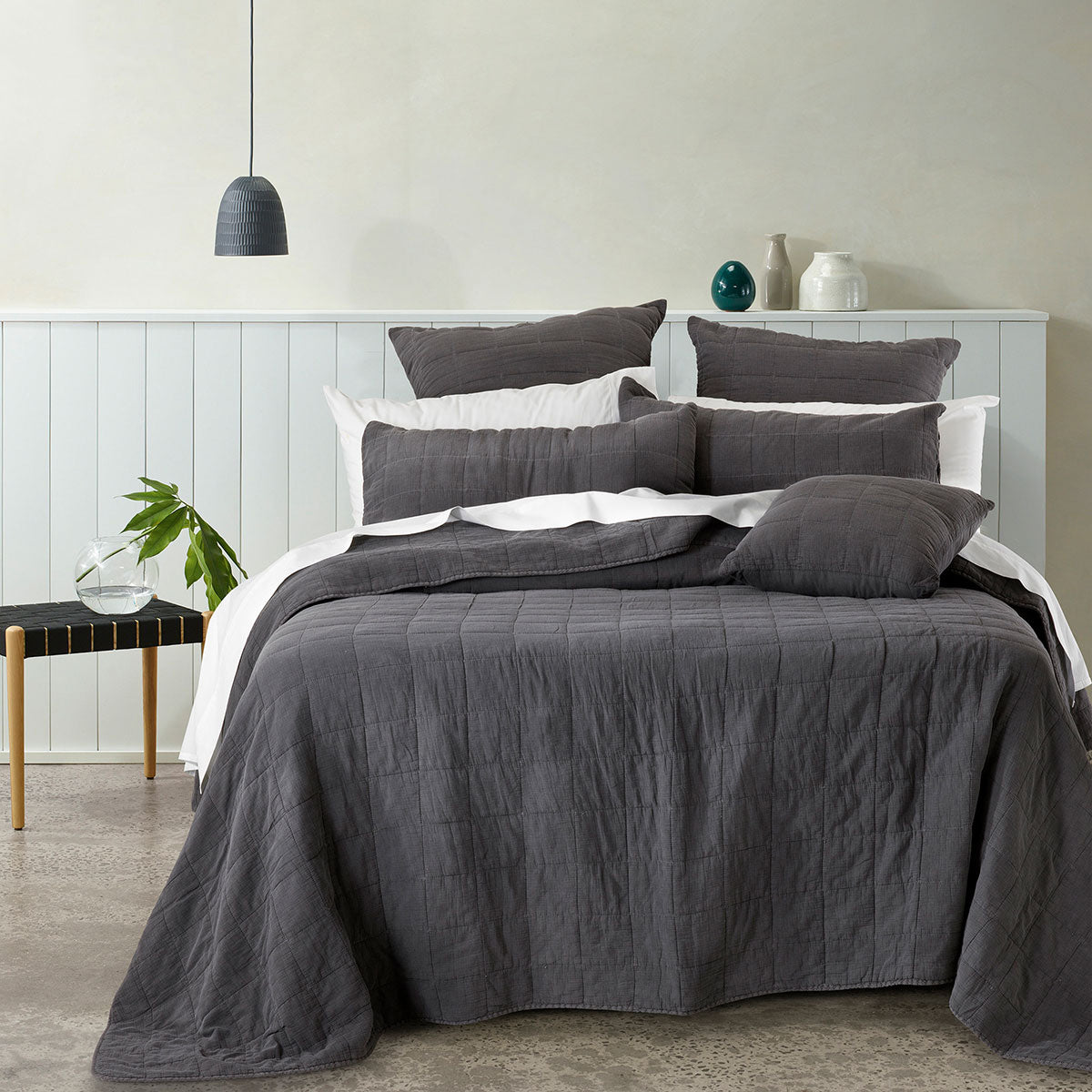 Geraldton Coal Lightweight Cotton Coverlet Set for Queen/King Beds