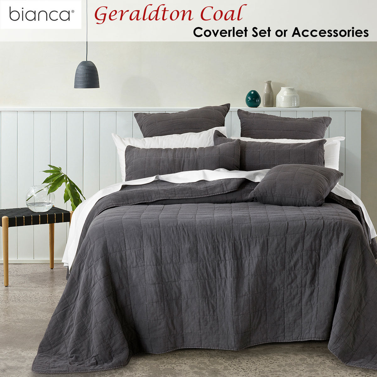 Geraldton Coal Lightweight Cotton Coverlet Set for Queen/King Beds