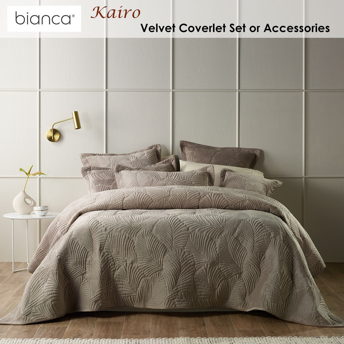 Kairo Taupe Velvet Quilt Set for Queen/King Size Beds