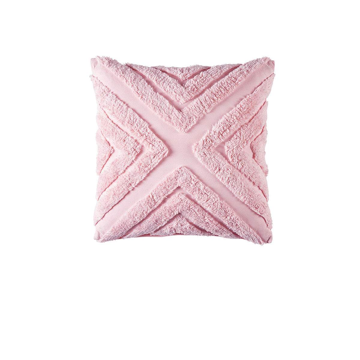 Haven Geometric Chenille Square Cushion in Soft Pink