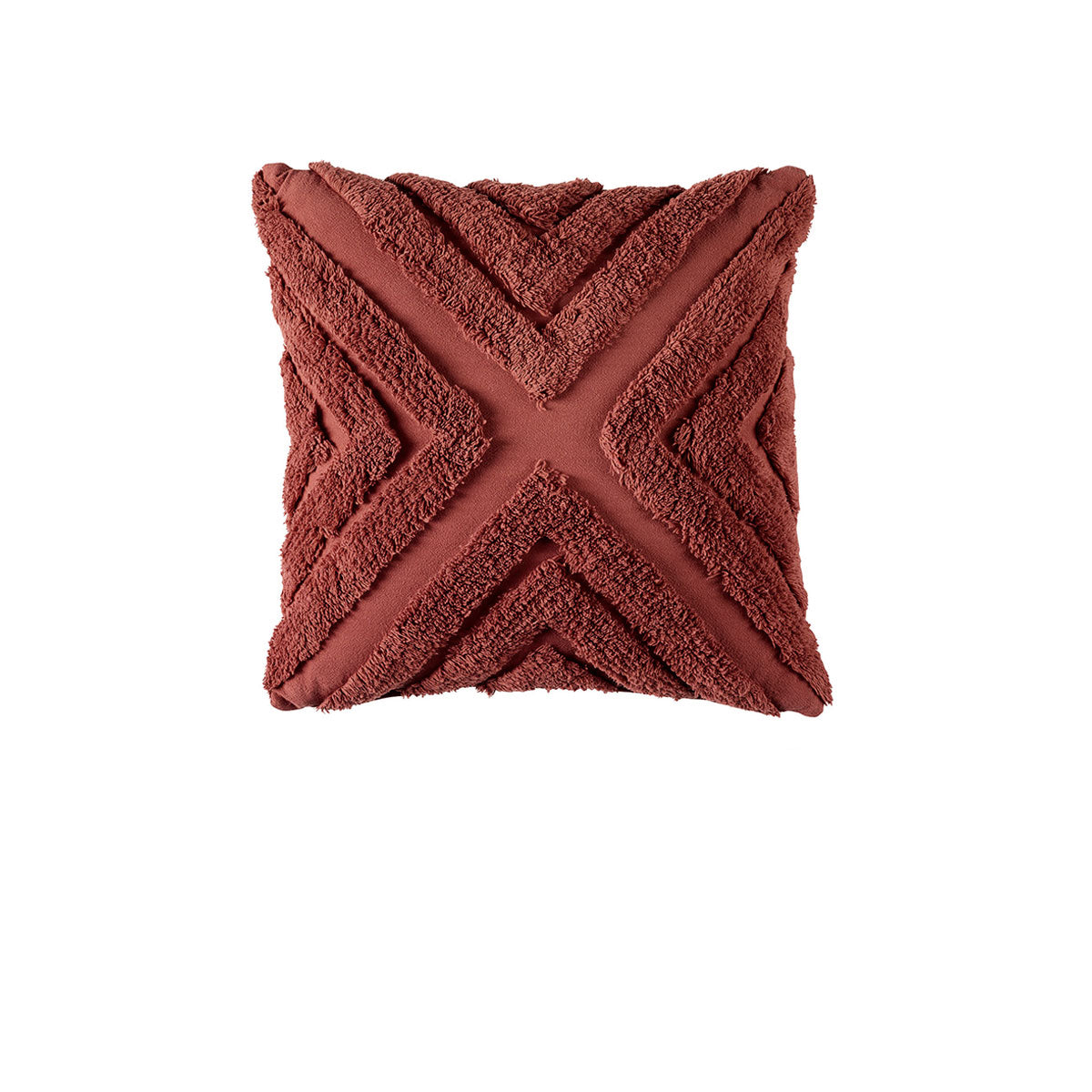 Geometric Bliss Terracotta Cotton Chenille Square Cushion